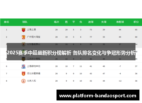 2025赛季中超最新积分榜解析 各队排名变化与争冠形势分析